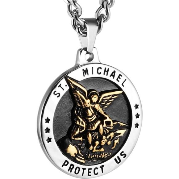 Chain St Michael The Archangel Stainless Steel Amulet Pendant Necklace 22+2" - Picture 2 of 4